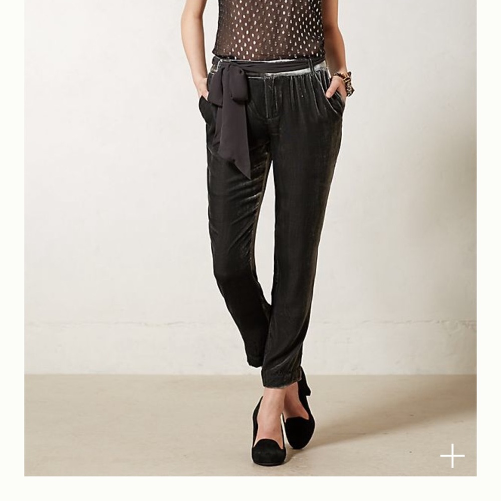 Anthropologie ribboned velvet trousers
